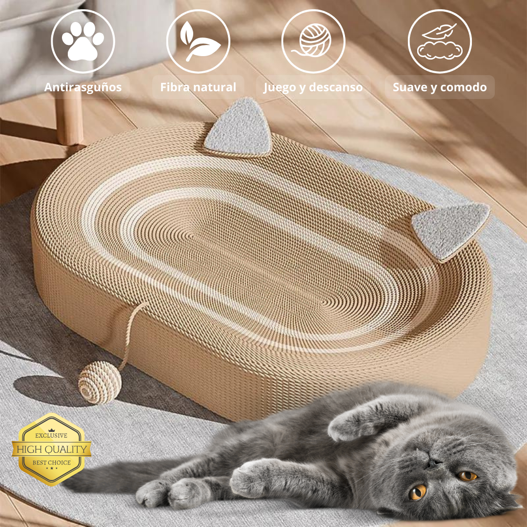 KittyCom® Cama rascadora artesanal con bola CATNIP antiestrés para gatos